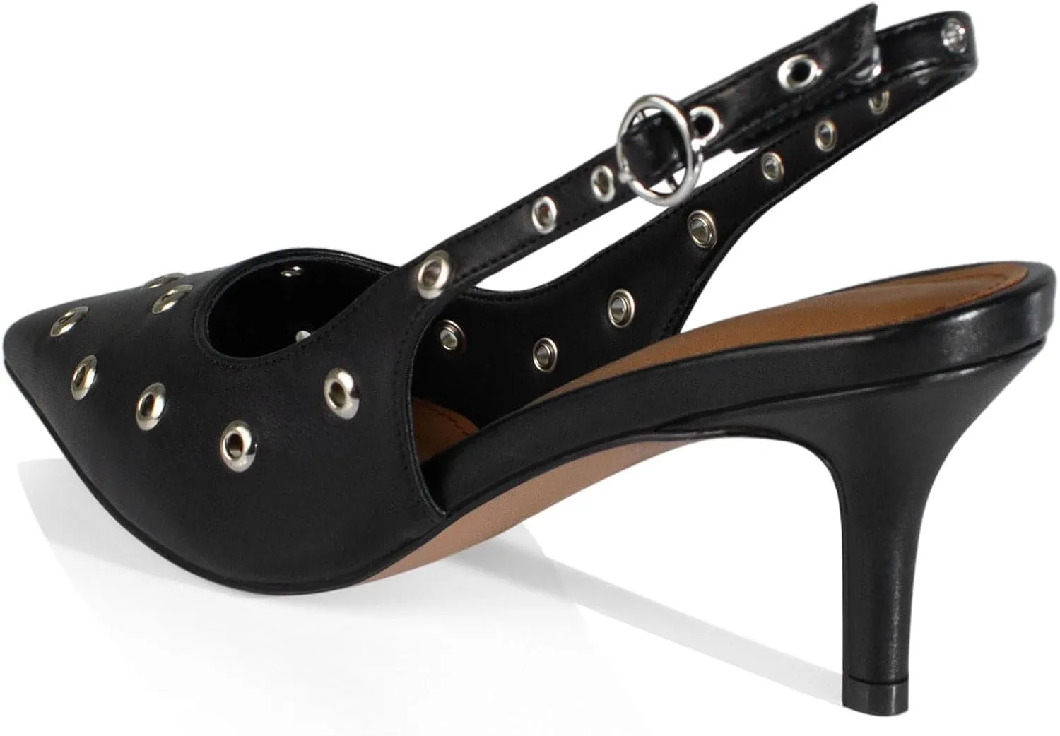 sarawill Women's Sexy Pointed Toe Slingback Stiletto Heel Fashion Grommets with Buckle High Heel Pumps Comfort Slip On Closed Toe Wedding Office Dress Slingback Shoes for Women