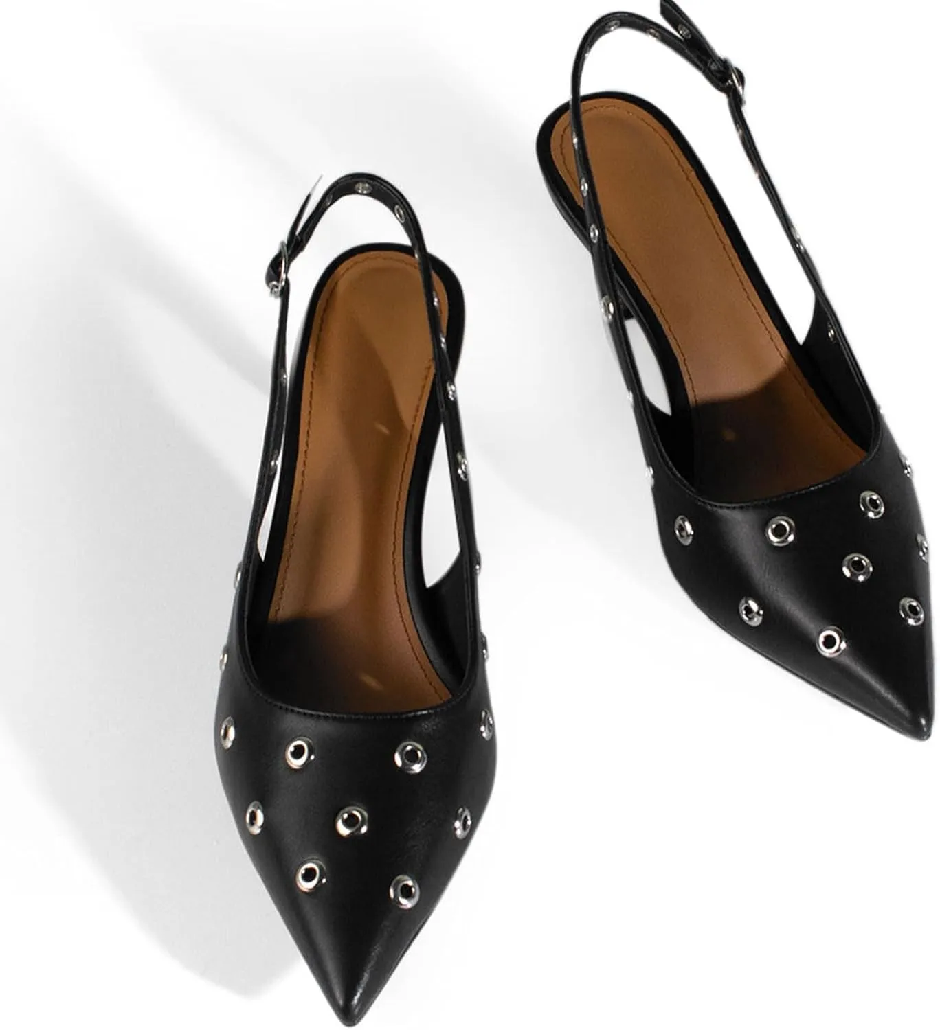 sarawill Women's Sexy Pointed Toe Slingback Stiletto Heel Fashion Grommets with Buckle High Heel Pumps Comfort Slip On Closed Toe Wedding Office Dress Slingback Shoes for Women