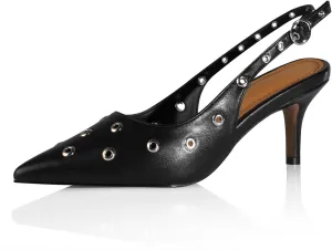 sarawill Women's Sexy Pointed Toe Slingback Stiletto Heel Fashion Grommets with Buckle High Heel Pumps Comfort Slip On Closed Toe Wedding Office Dress Slingback Shoes for Women