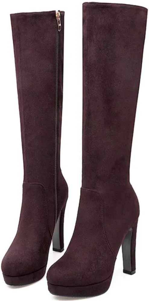 Scaoruki Women Elegant Mid Top Boots Block Heels High Boots Platform
