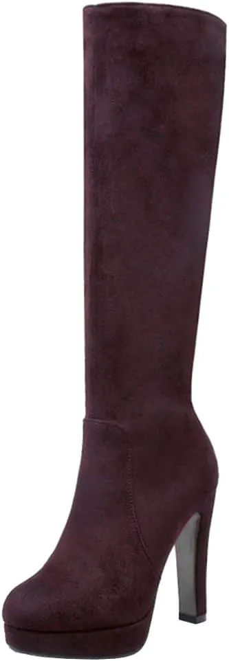 Scaoruki Women Elegant Mid Top Boots Block Heels High Boots Platform