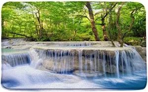 Scenic Waterfall Bath Mat Nature Plant Bathroom Rug Forest Tree Water Lake Landscape Jungle Soft Non-Slip Carpet Bedroom Kitchen Floor Door Mats 17x30 inch