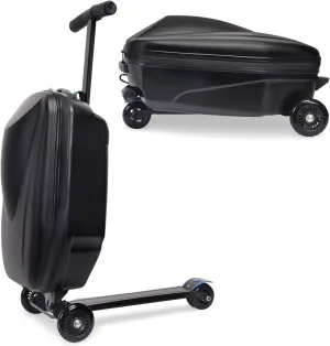 Scooter Luggage, 2- in- 1 Folding Carry On Hardshell Ride On Scooter Suitcase for Aged 4-15, Multifunctional Ride On Lightweight Luggage (Black)