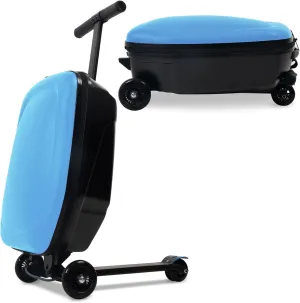 Scooter Luggage, 2- in- 1 Folding Carry On Hardshell Ride On Scooter Suitcase for Aged 4-15, Multifunctional Ride On Lightweight Luggage (light blue)