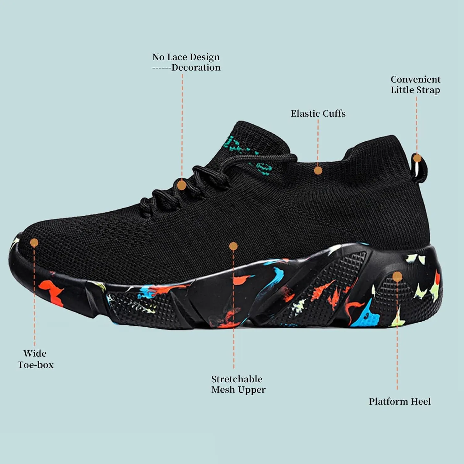 Semshedy Orthopedic Walking Platform Sneakers, Breathable Soft Shoes Mesh Casual Slip On Lightweight Arch Support Shoes
