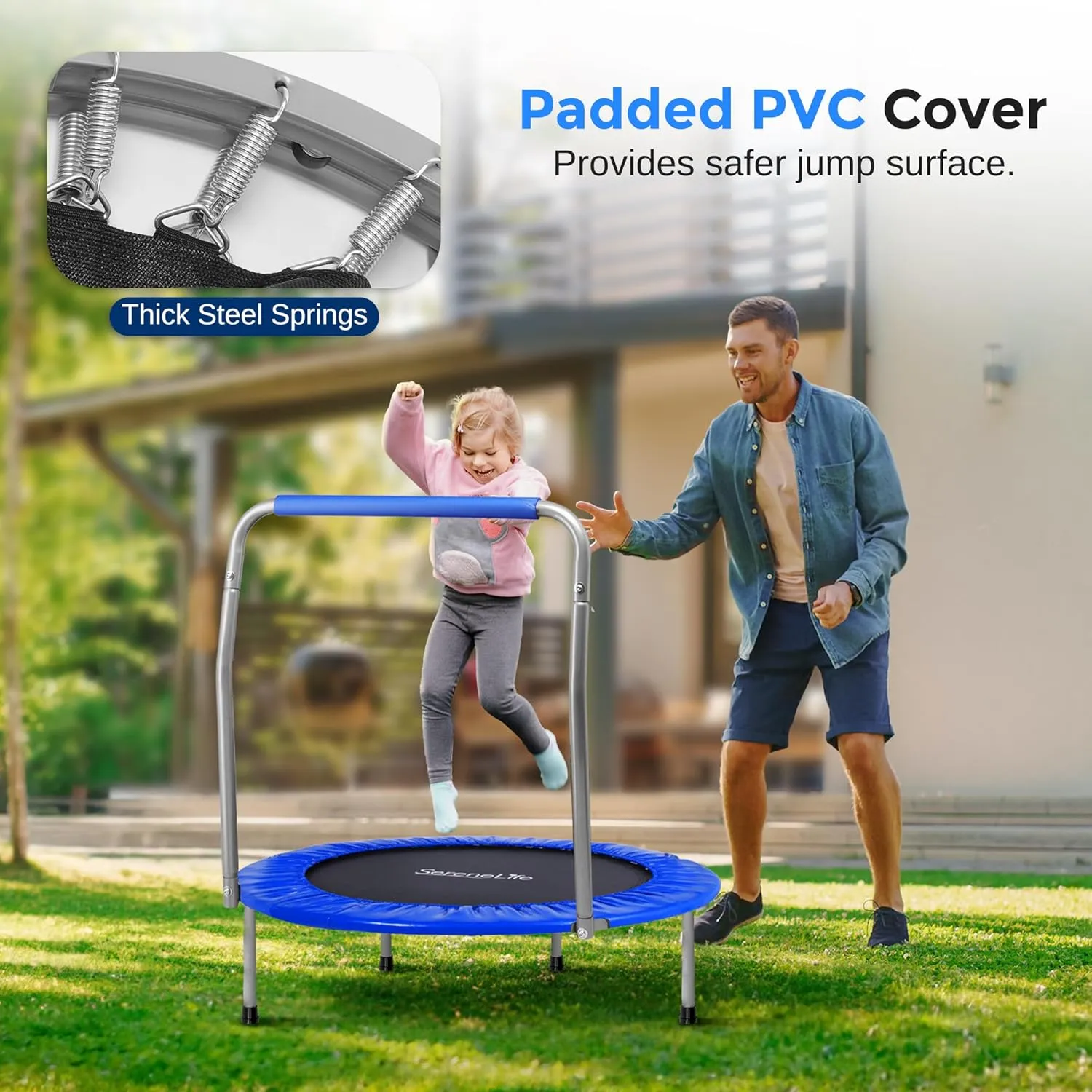 SereneLife 36/40" Foldable Mini Trampoline - Compact Fitness Trampoline for Kids Adults, Exercise Rebounder with Foam Handle, Indoor/Garden Workout Equipment, Max Load 150/220 lbs