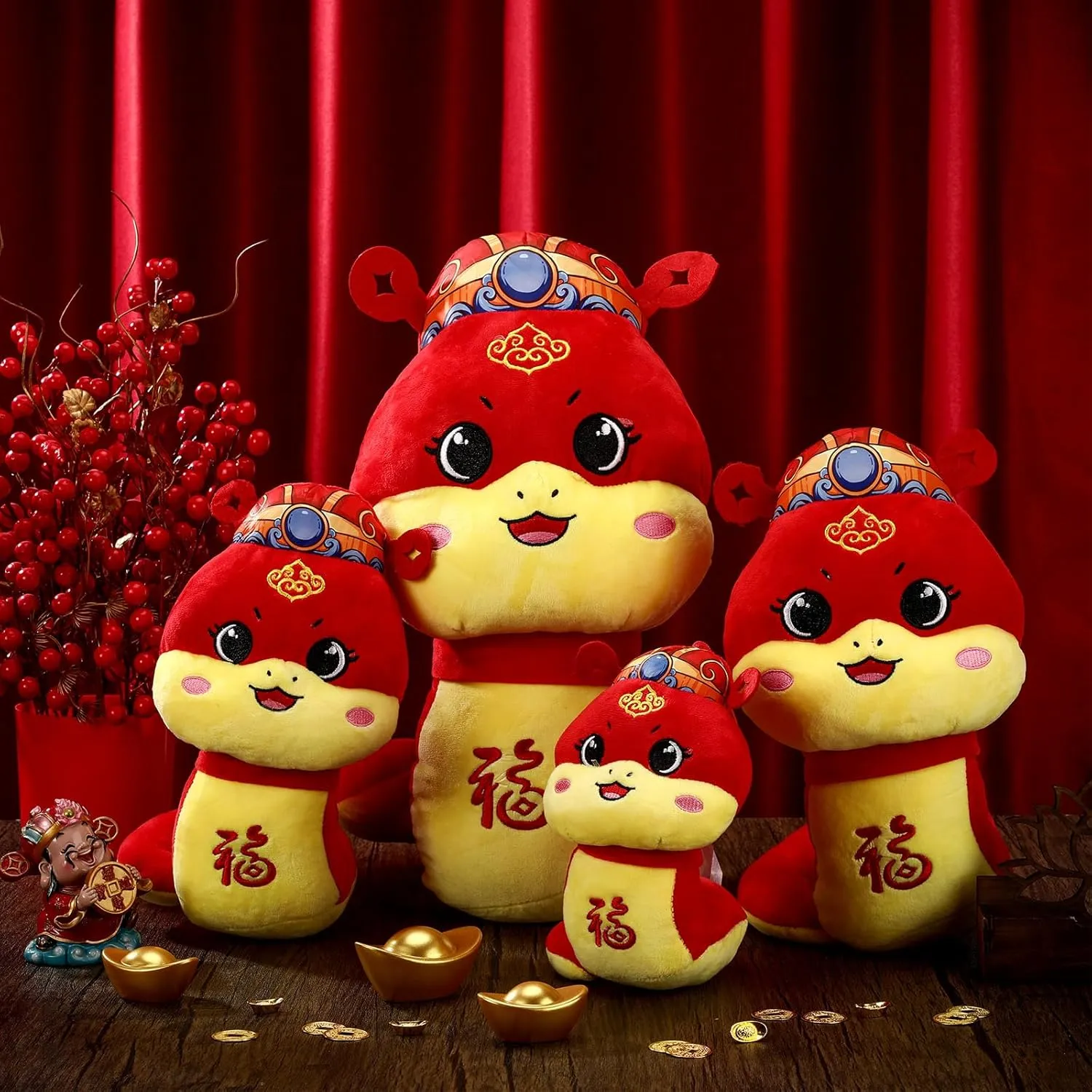 Shappy 4 Pack Chinese New Year Stuffed Snakes 4size 16 12 10 8inch Snake Plush 2025 Spring Festival Decorations Snake Doll Animal Snake Plush Mascot Zodiac Plush Animals New Year Gift Year Decorations
