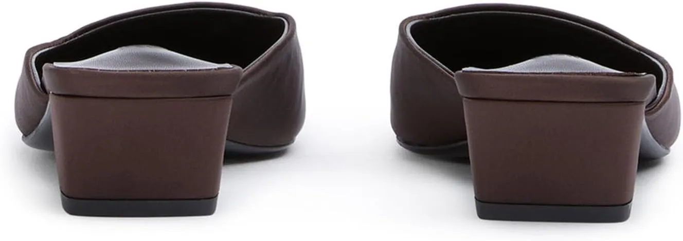 SHEMEE Women's Mules Block Kitten Heels Slip On Closed Square Toe Chunky Pumps Slides Backless Casual Dress Shoes