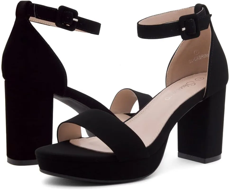 Shoe Land SL-Cabrini Women's Platform Heels, Open Toe Chunky Block Heeled Sandals with Ankle Strap – Dressy High Heel Sandals for Prom, Wedding, and Party