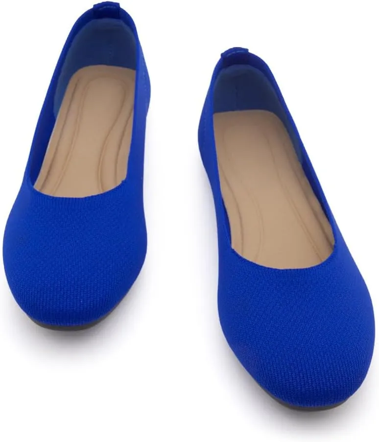 Shoe Land SL-Memory Women’s Flats – Round Toe Dressy Ballet Flats, Foldable Slip-On Knit Flat Shoes with Memory Foam, Comfortable for Daily Wear, Work, Office, and Party