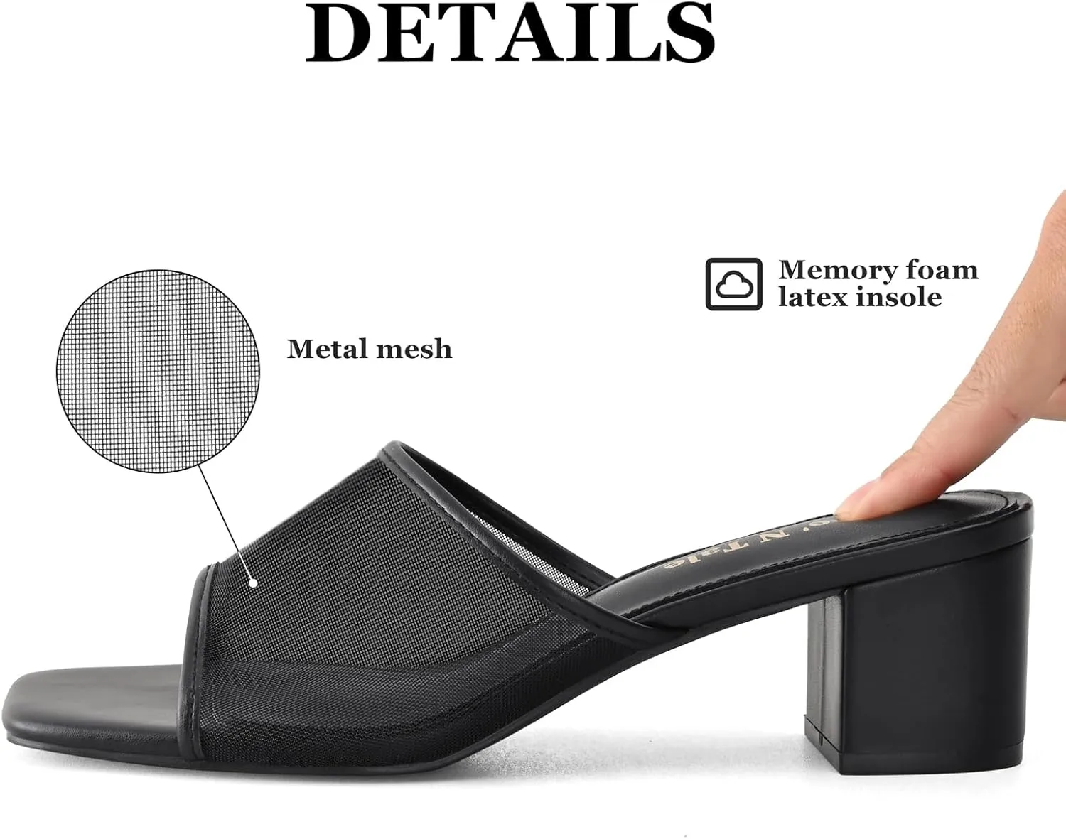 Shoe'N Tale Heeled Sandals For Women Square Open Toe Heeled Mules Chunky Block Low Heel Slip On Slides