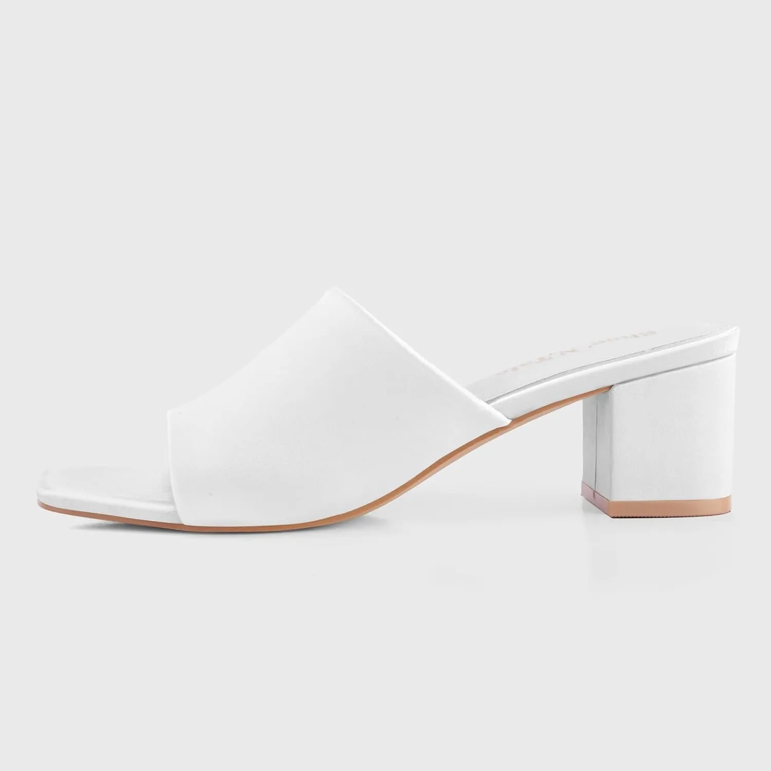 Shoe'N Tale Heeled Sandals For Women Square Open Toe Heeled Mules Chunky Block Low Heel Slip On Slides