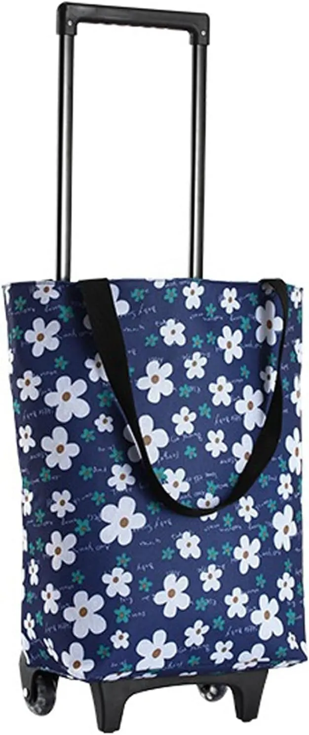 Shopping Carts for Groceries, Grocery Carts, Tote Bag on Wheels, Collapsible Shopping Cart Bags, Reusable Grocery Bags (Color : Little daisy)