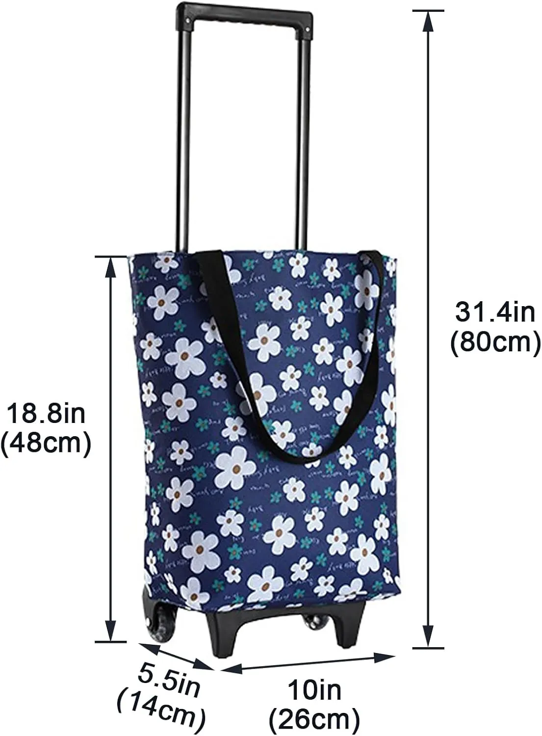 Shopping Carts for Groceries, Grocery Carts, Tote Bag on Wheels, Collapsible Shopping Cart Bags, Reusable Grocery Bags (Color : Little daisy)