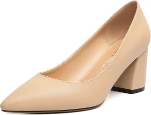 SHOWFOREST Women's Dating Slip On Pointed Toe Dress Solid Block Mid Heel Pumps Shoes 2.5 Inch