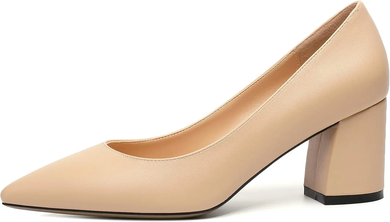 SHOWFOREST Women's Dating Slip On Pointed Toe Dress Solid Block Mid Heel Pumps Shoes 2.5 Inch