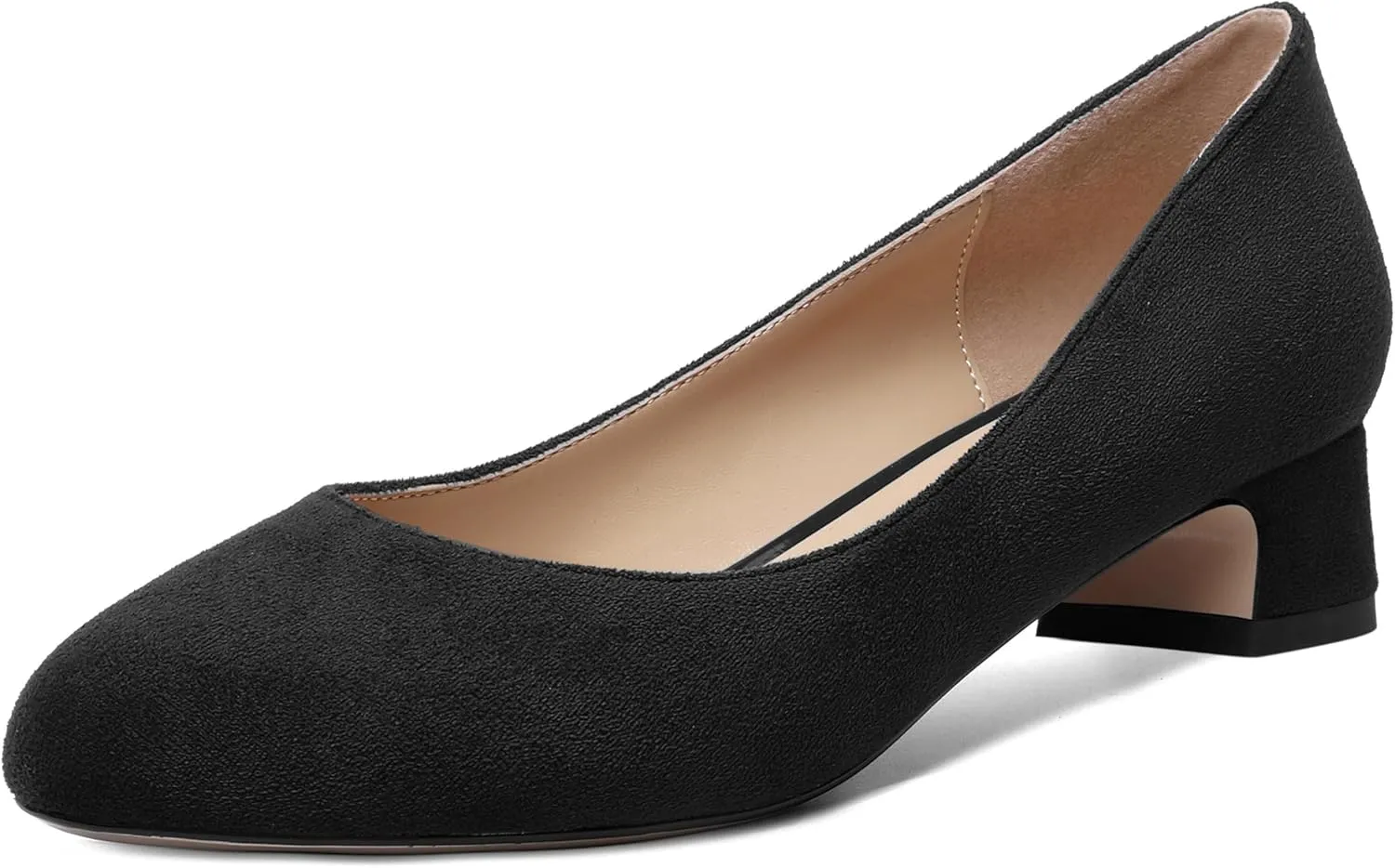 SHOWFOREST Womens Dress Solid Business Suede Round Toe Slip On Chunky Low Heel Pumps Shoes 1.5 Inch