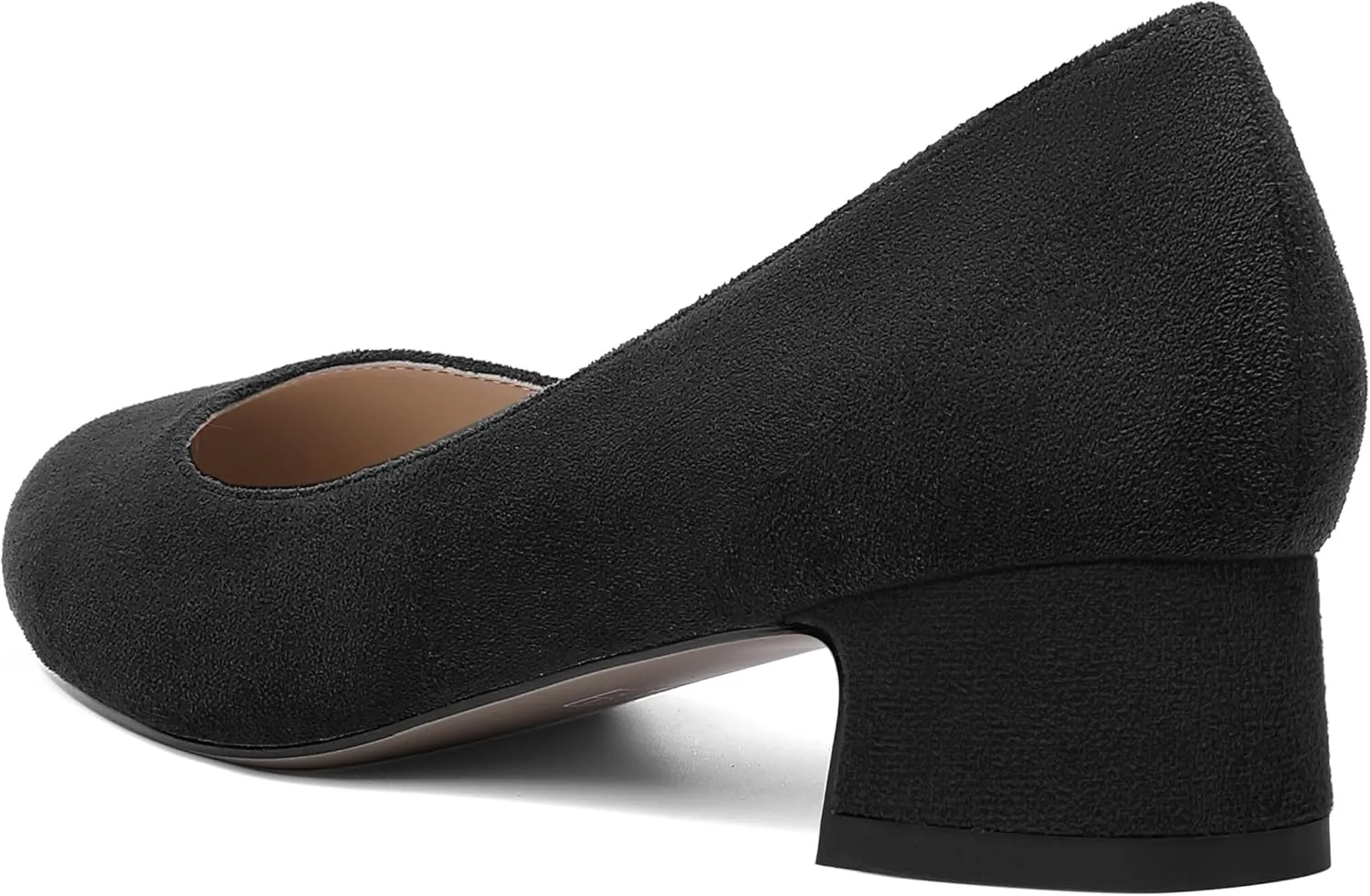 SHOWFOREST Womens Dress Solid Business Suede Round Toe Slip On Chunky Low Heel Pumps Shoes 1.5 Inch