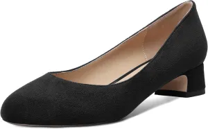 SHOWFOREST Womens Dress Solid Business Suede Round Toe Slip On Chunky Low Heel Pumps Shoes 1.5 Inch