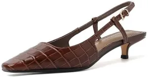 SIFINELAR Women’s Black Almond Toe Vegan Leather Kitten Heel Slingback Sandals