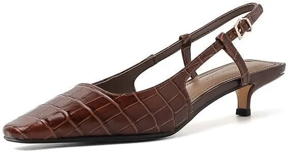 SIFINELAR Women’s Black Almond Toe Vegan Leather Kitten Heel Slingback Sandals
