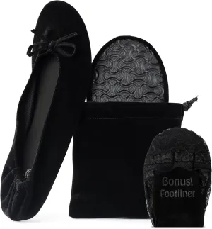 Silky Toes Women’s Velvet Foldable Ballet Flats Slip On Travel Purse Shoes with Carrying Pouch