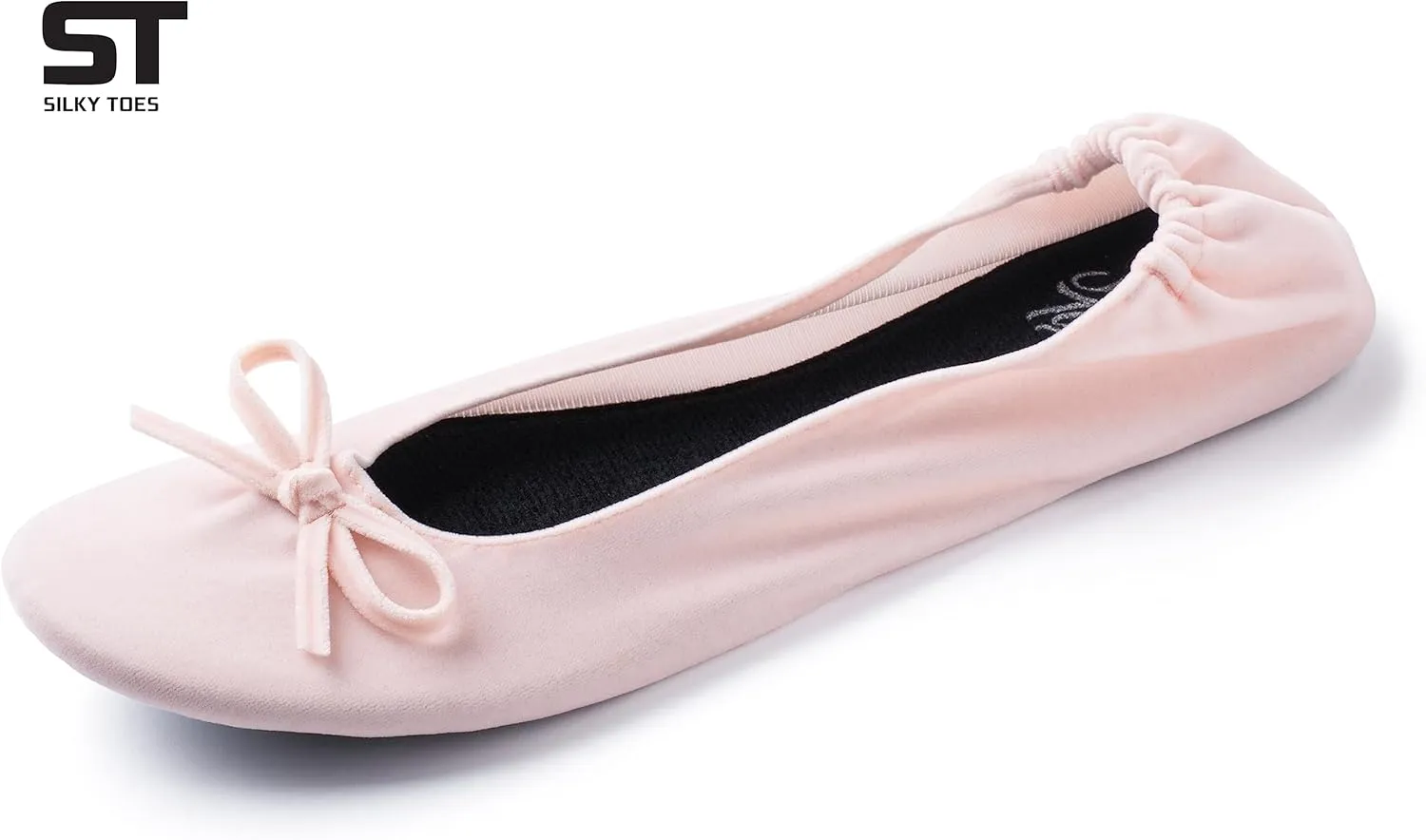 Silky Toes Women’s Velvet Foldable Ballet Flats Slip On Travel Purse Shoes with Carrying Pouch