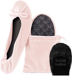 Silky Toes Women’s Velvet Foldable Ballet Flats Slip On Travel Purse Shoes with Carrying Pouch