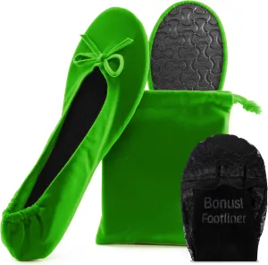 Silky Toes Women’s Velvet Foldable Ballet Flats Slip On Travel Purse Shoes with Carrying Pouch