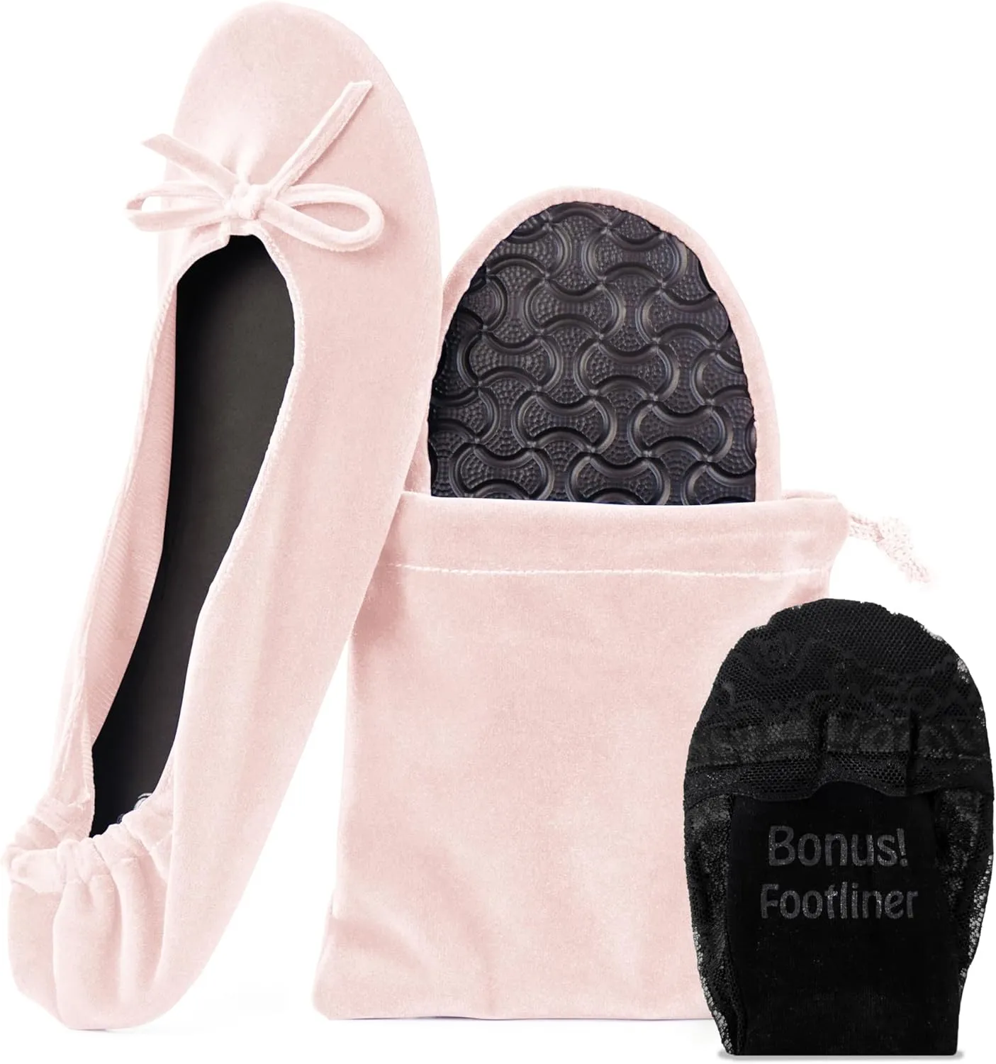 Silky Toes Women’s Velvet Foldable Ballet Flats Slip On Travel Purse Shoes with Carrying Pouch