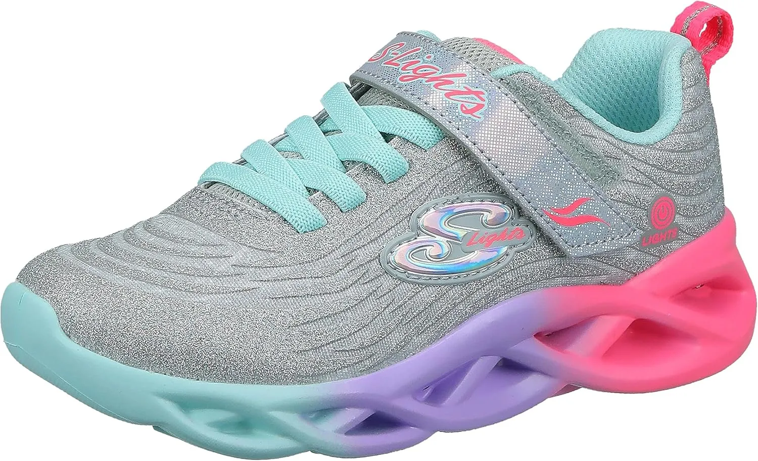 Skechers Kids Girls Twisty Brights-Color Radiant Sneaker, Silver/Multi, 1.5 Little Kid