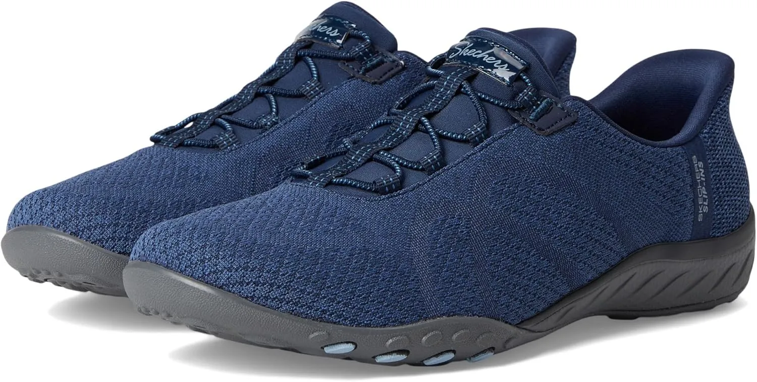 Skechers Modern Comfort Women's Women's Breathe Easy-Knitty Waves Hands Free Slip-Ins Sneaker, Navy, 9.5