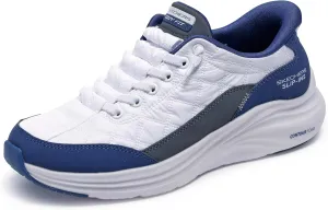 Skechers Sport Women's Women's Contour Foam Cozy FIT Hands Free Slip-INS Sneaker, White/Navy, 7.5