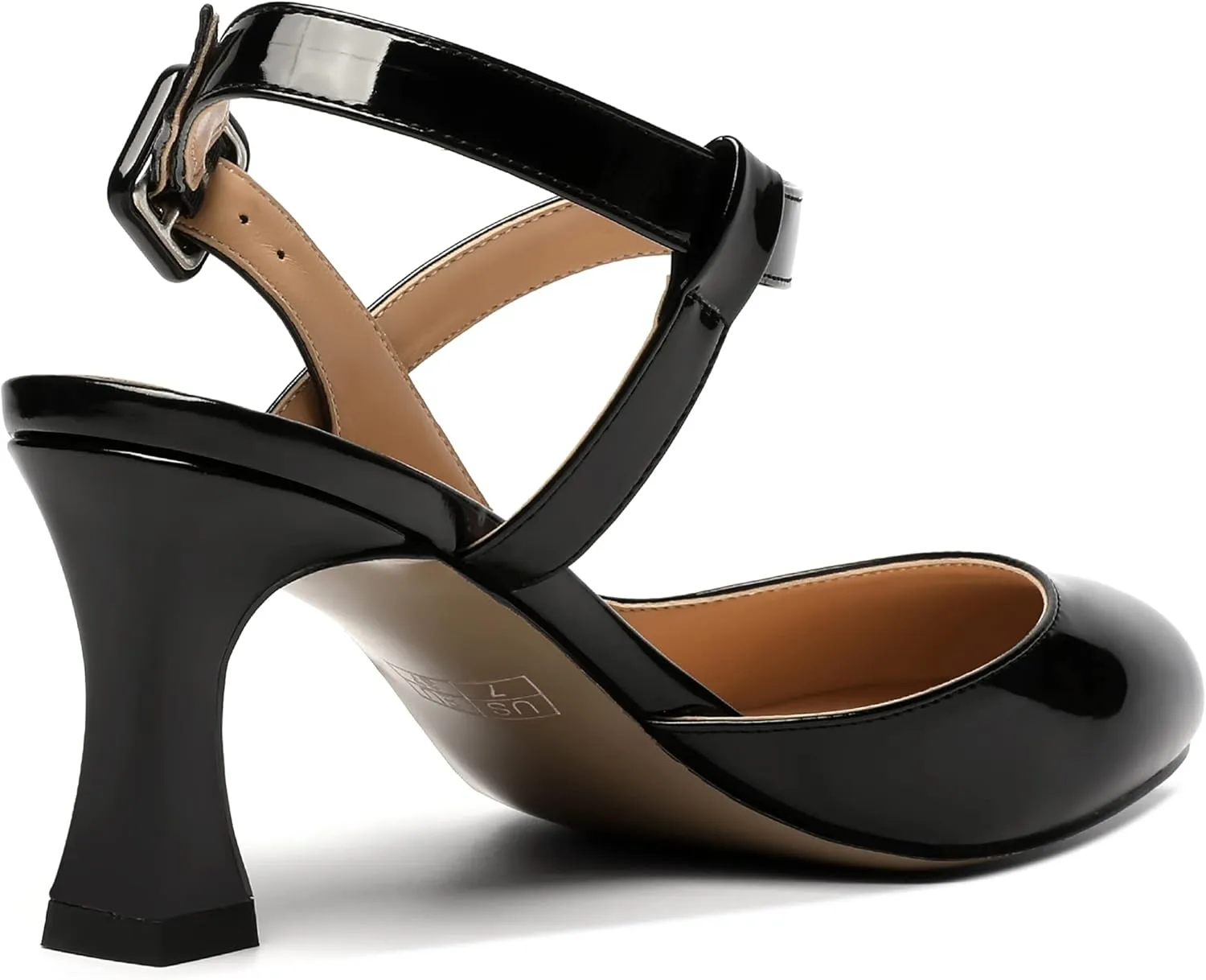 SKYSTERRY Womens Buckle Patent Wedding Ankle Strap Round Toe Casual Spool Mid Heel Pumps Shoes 2.5 Inch