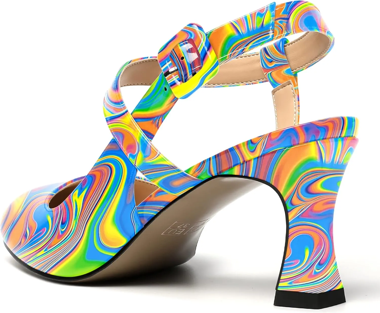 SKYSTERRY Womens Buckle Patent Wedding Ankle Strap Round Toe Casual Spool Mid Heel Pumps Shoes 2.5 Inch