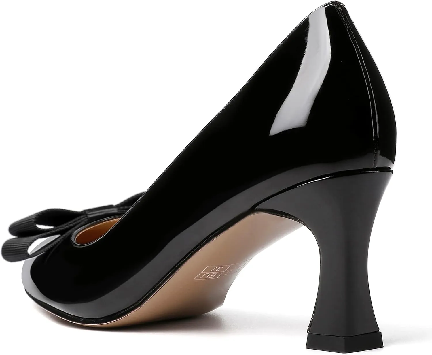 SKYSTERRY Women's Casual Round Toe Patent Bow Slip On Wedding Spool Mid Heel Pumps Shoes 2.5 Inch