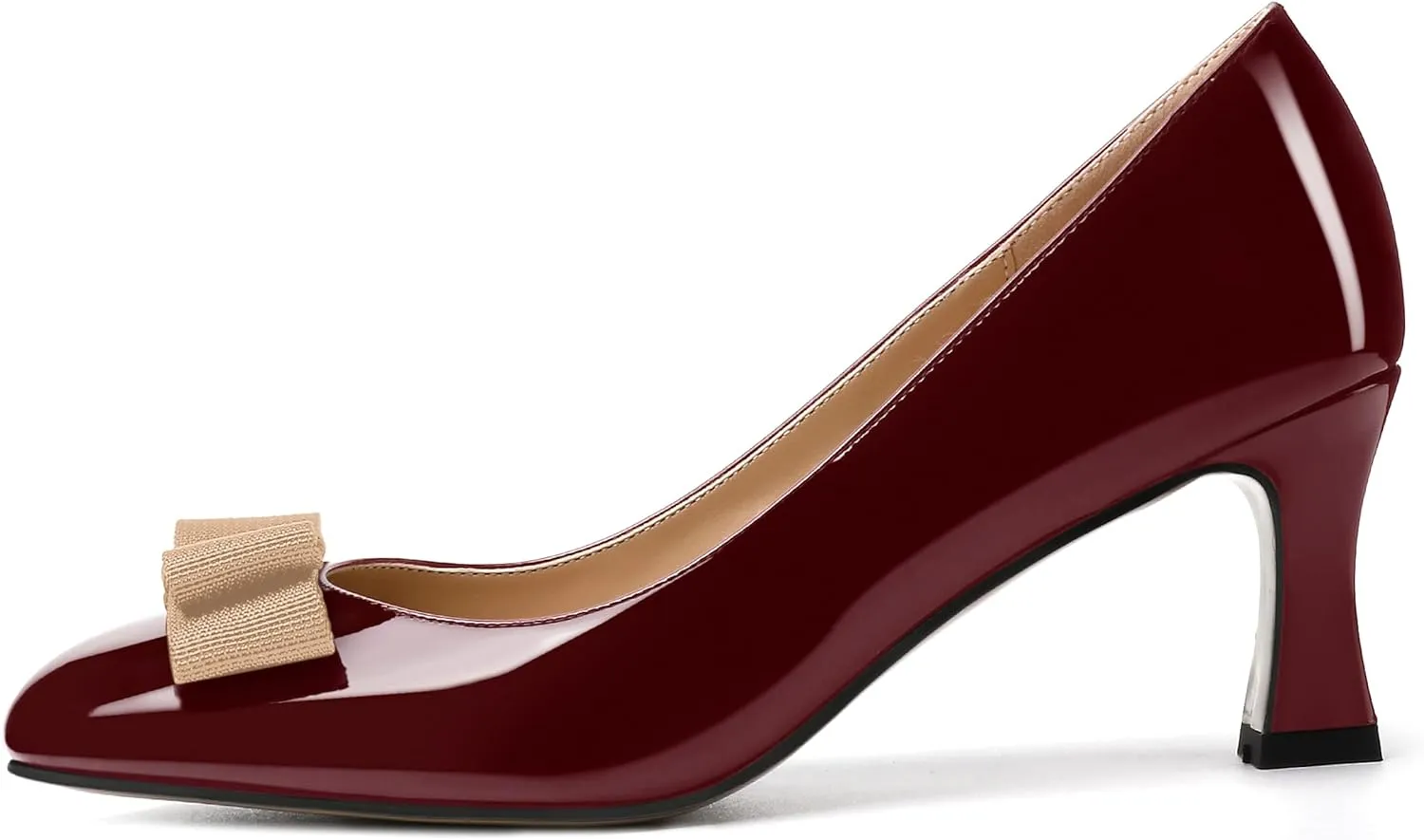SKYSTERRY Women's Casual Round Toe Patent Bow Slip On Wedding Spool Mid Heel Pumps Shoes 2.5 Inch