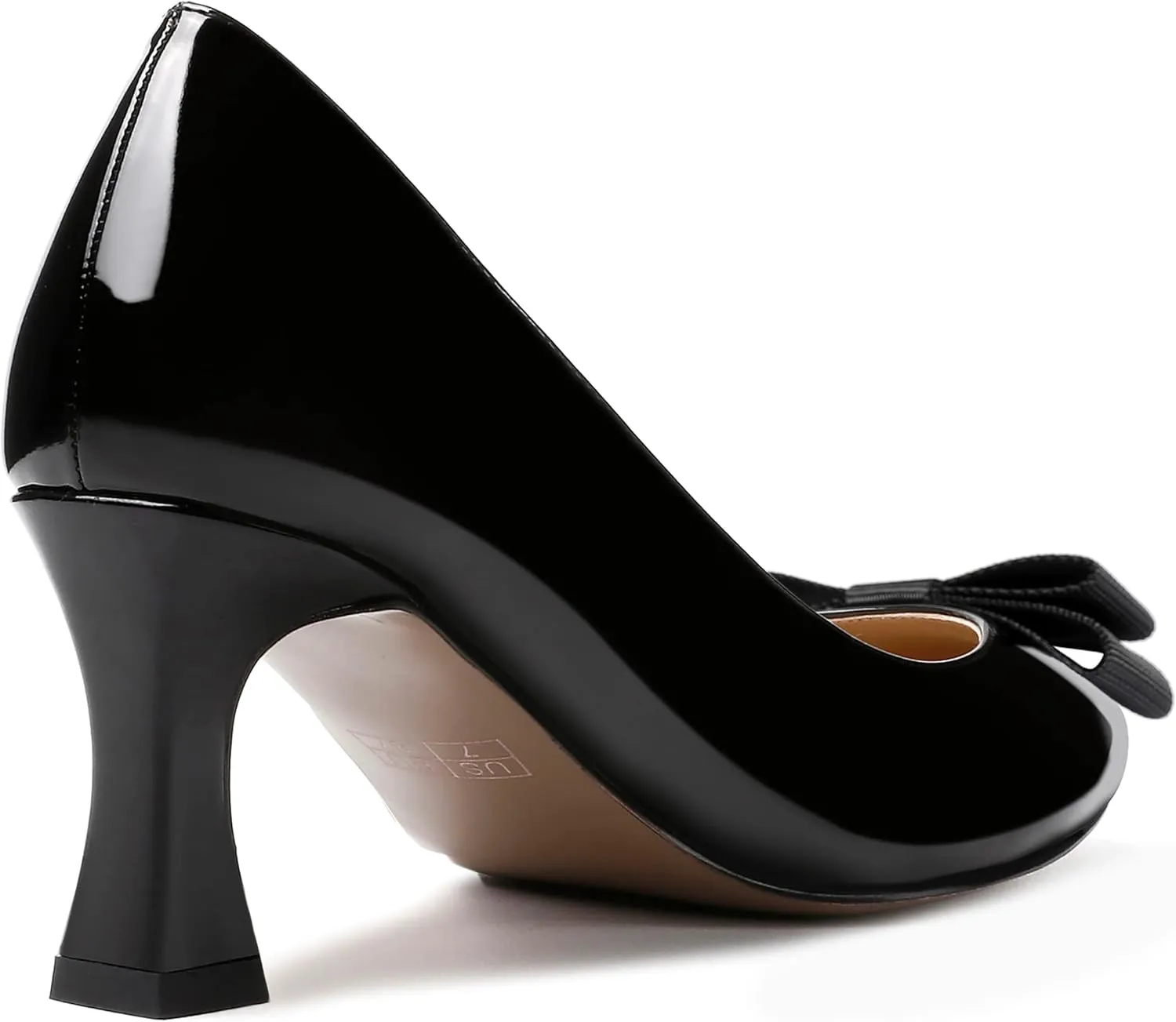 SKYSTERRY Women's Casual Round Toe Patent Bow Slip On Wedding Spool Mid Heel Pumps Shoes 2.5 Inch