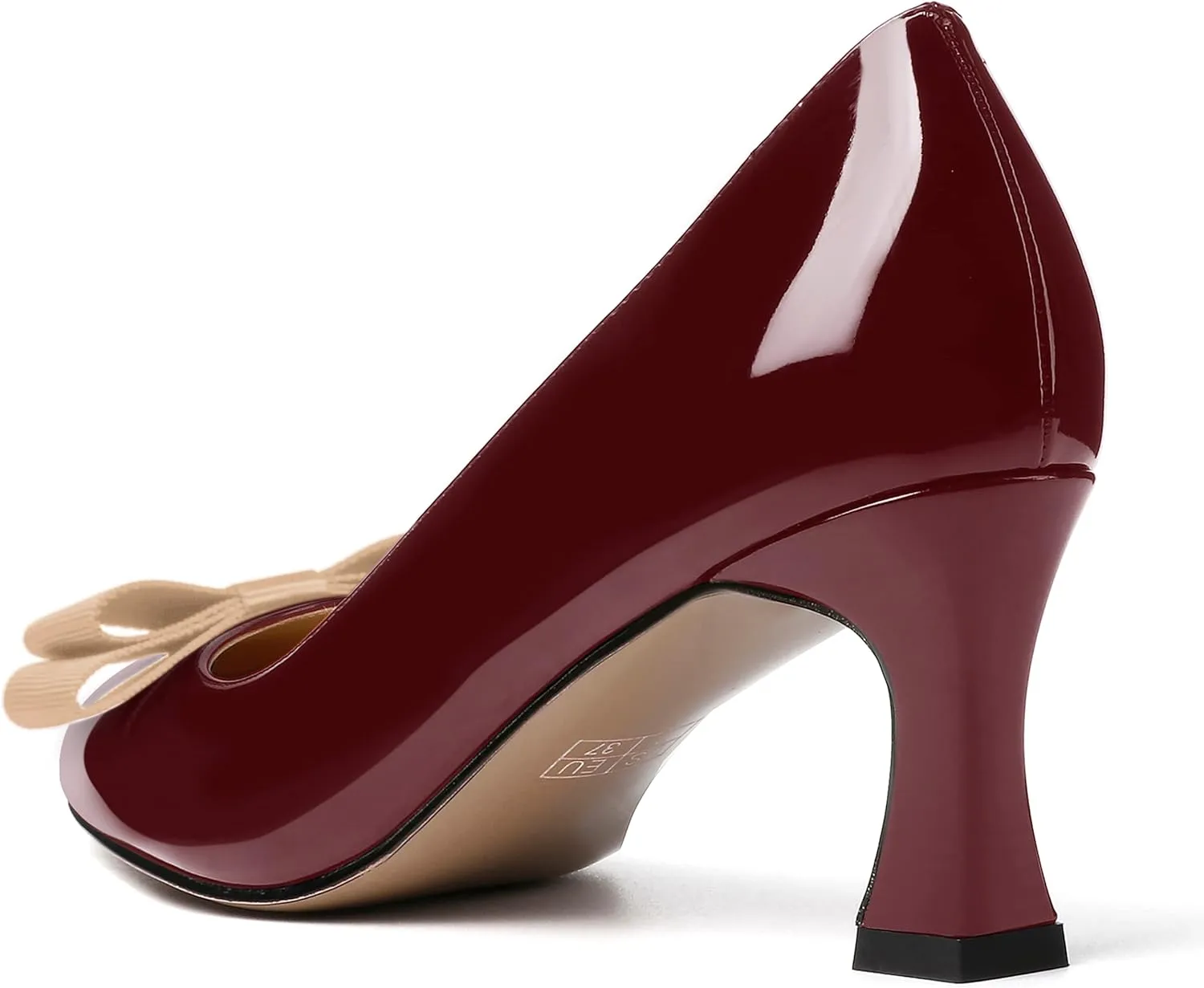 SKYSTERRY Women's Casual Round Toe Patent Bow Slip On Wedding Spool Mid Heel Pumps Shoes 2.5 Inch