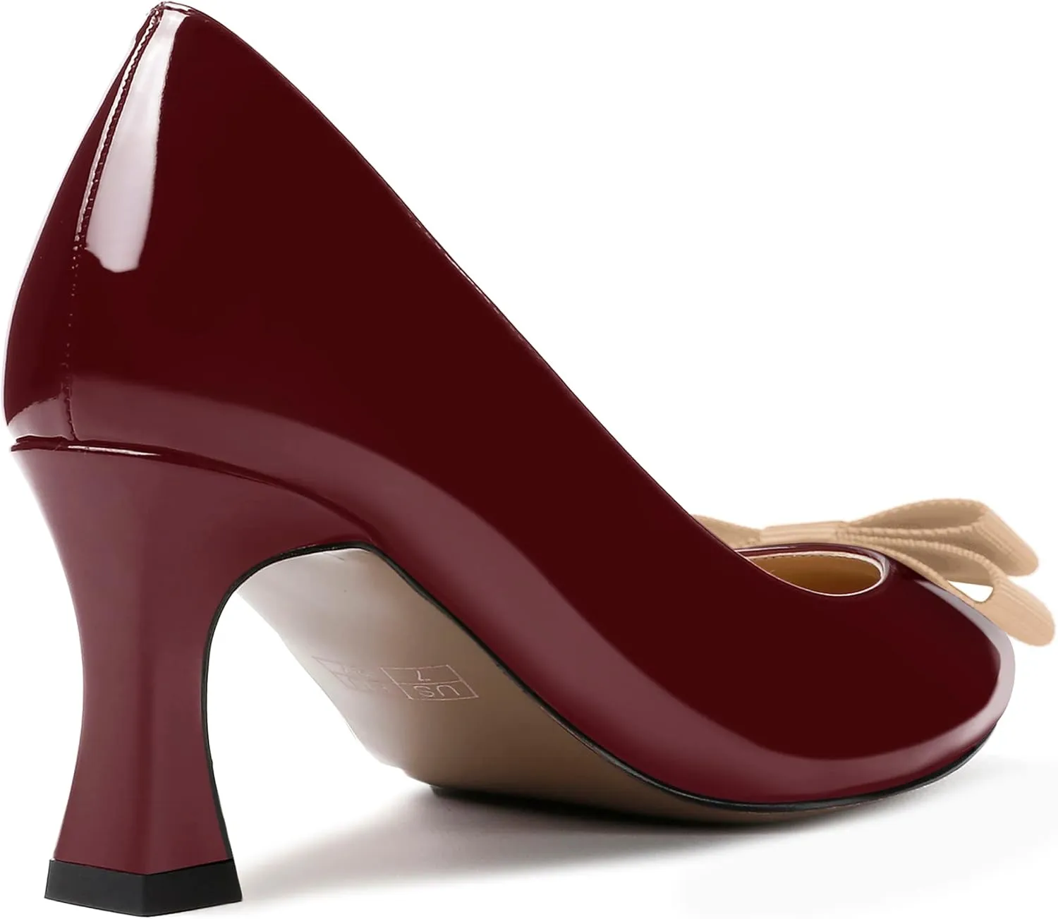 SKYSTERRY Women's Casual Round Toe Patent Bow Slip On Wedding Spool Mid Heel Pumps Shoes 2.5 Inch