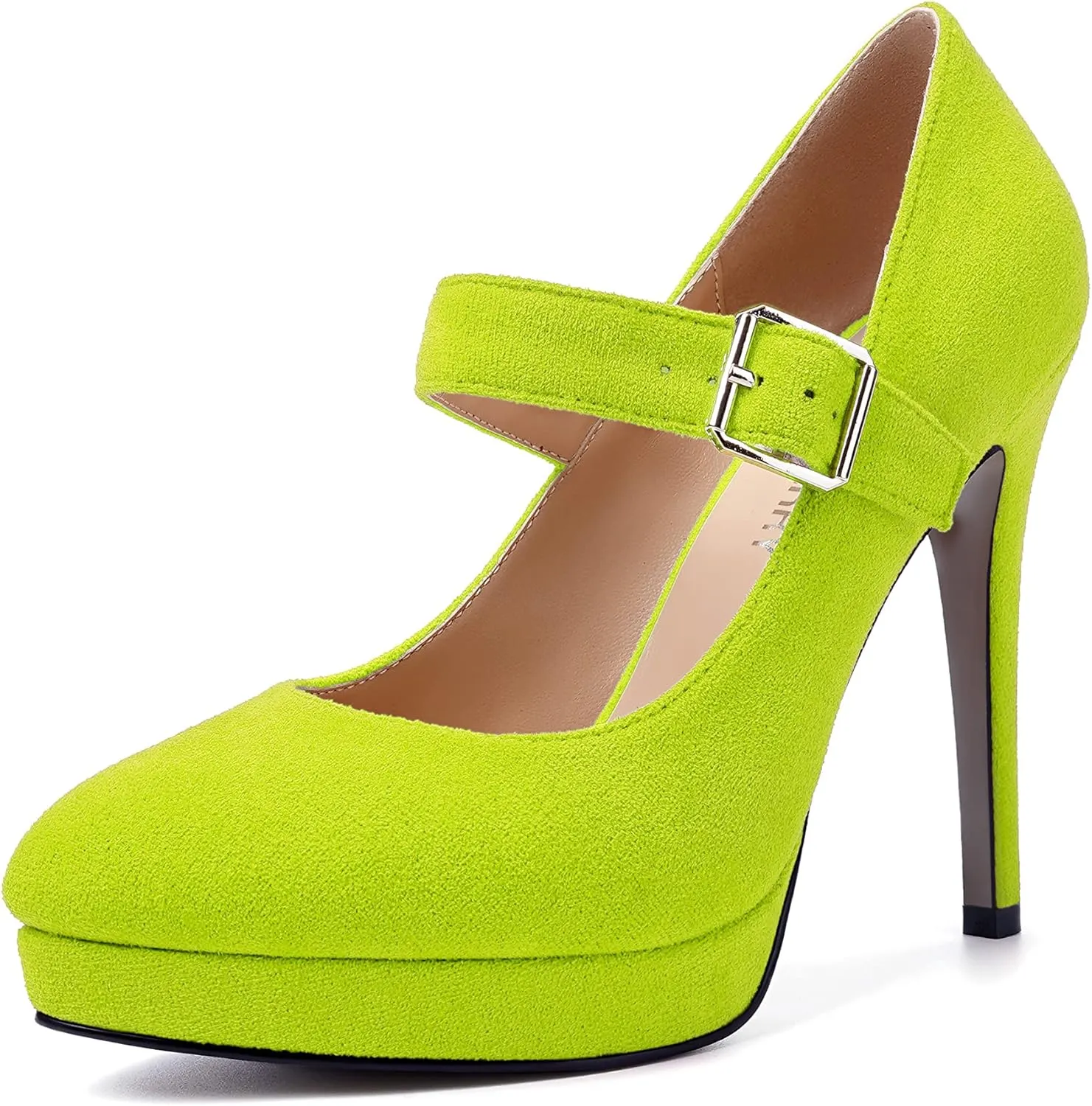 SKYSTERRY Womens Evening Round Toe Suede Sexy Buckle Platform Stiletto High Heel Pumps Shoes 4.7 Inch