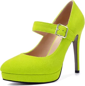 SKYSTERRY Womens Evening Round Toe Suede Sexy Buckle Platform Stiletto High Heel Pumps Shoes 4.7 Inch