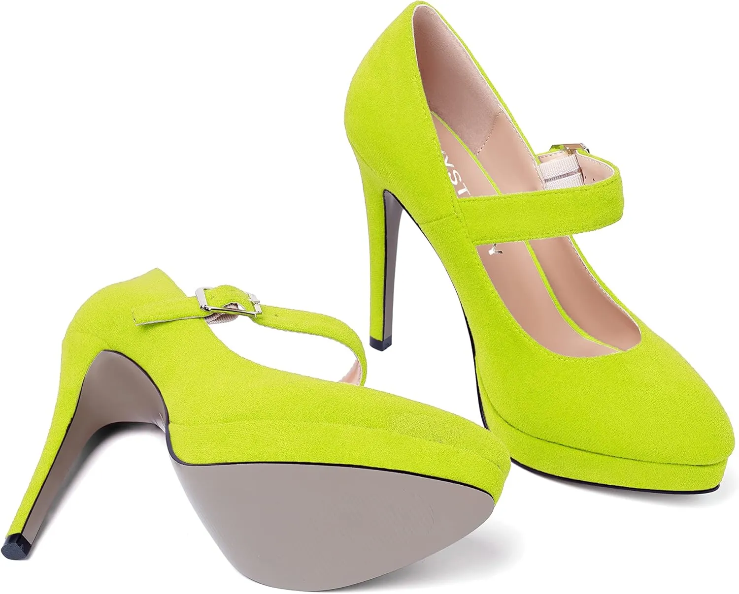 SKYSTERRY Womens Evening Round Toe Suede Sexy Buckle Platform Stiletto High Heel Pumps Shoes 4.7 Inch