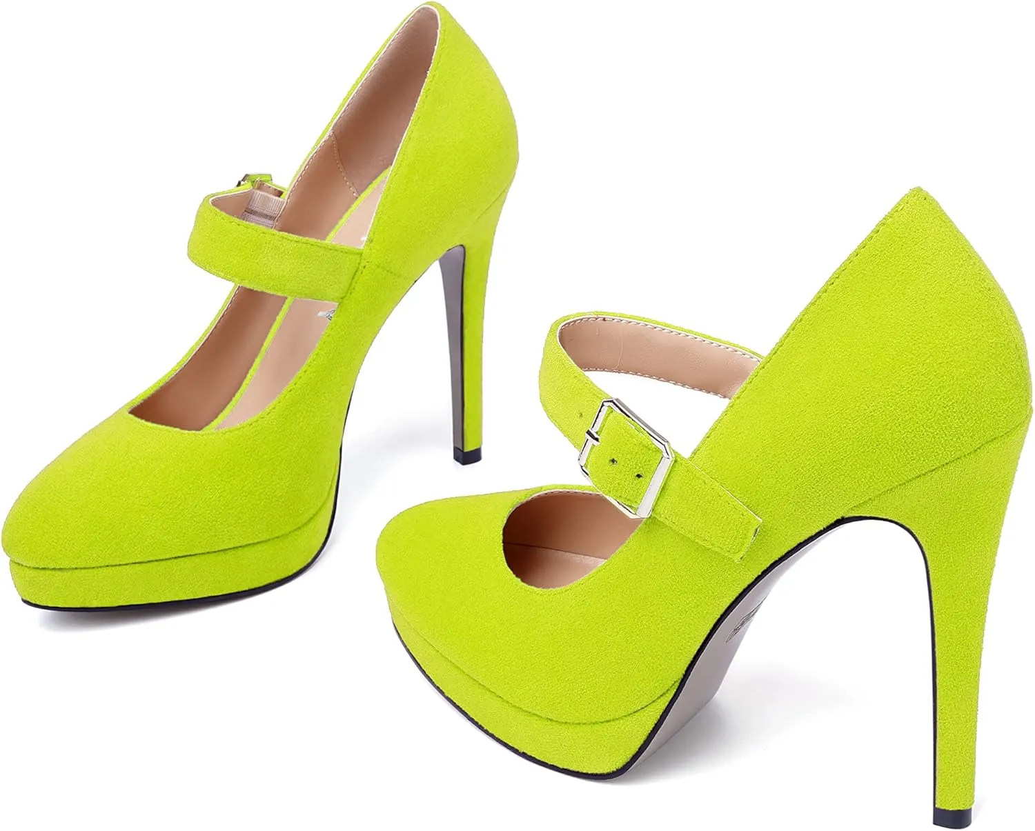 SKYSTERRY Womens Evening Round Toe Suede Sexy Buckle Platform Stiletto High Heel Pumps Shoes 4.7 Inch