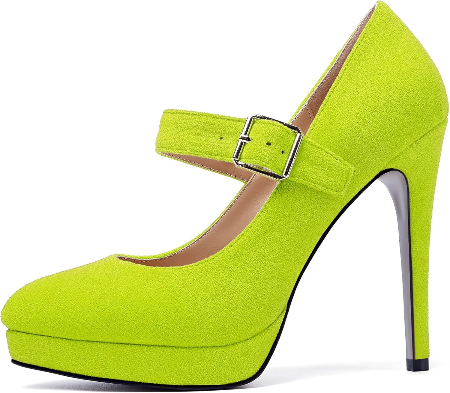 SKYSTERRY Womens Evening Round Toe Suede Sexy Buckle Platform Stiletto High Heel Pumps Shoes 4.7 Inch