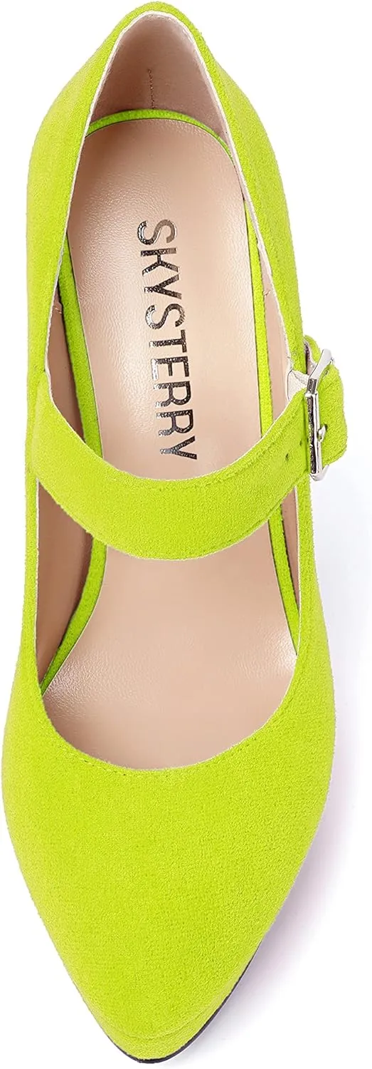 SKYSTERRY Womens Evening Round Toe Suede Sexy Buckle Platform Stiletto High Heel Pumps Shoes 4.7 Inch
