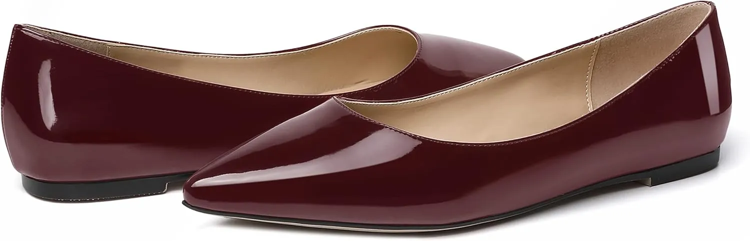 SKYSTERRY Women's Patent Office Casual Pointed Toe Slip On Flats Shoes