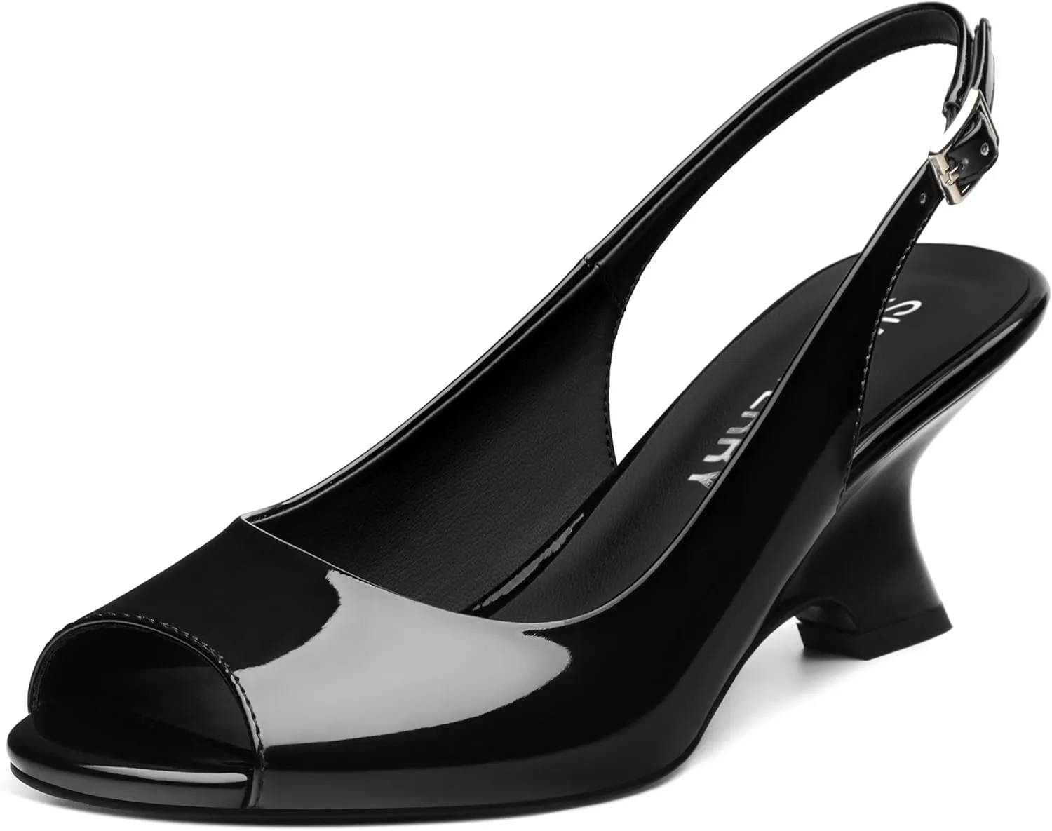SKYSTERRY Women's Peep Toe Slingback Kitten Wedge Heel Sandals Low Heel Comfortable Sexy Dress Pumps Shoes for Wedding Party Evening 2.4 Inch
