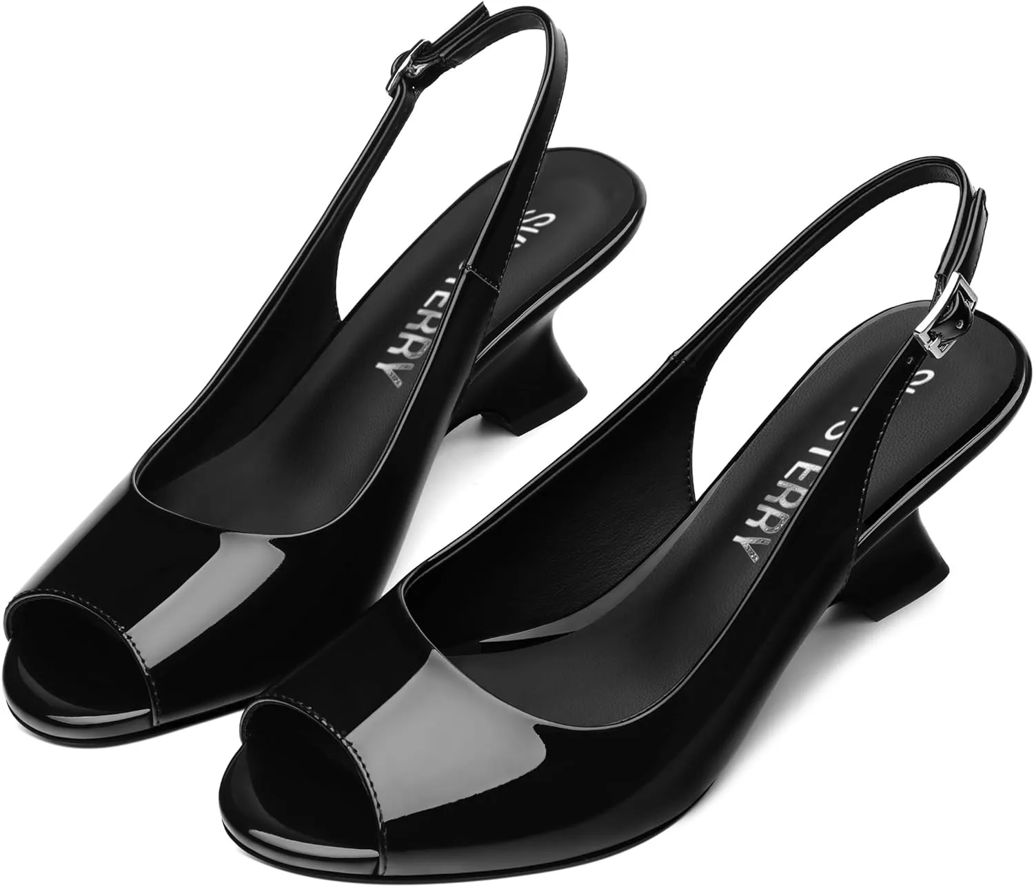 SKYSTERRY Women's Peep Toe Slingback Kitten Wedge Heel Sandals Low Heel Comfortable Sexy Dress Pumps Shoes for Wedding Party Evening 2.4 Inch