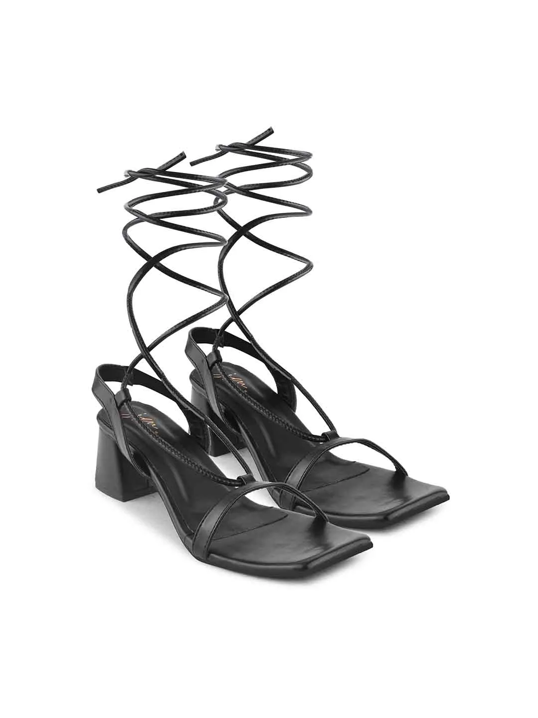 Sleek Lace-Up Block Heel Sandals